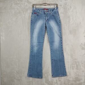 Women's Vintage Y2K Southpole Jeans Size Juniors 3 Blue Flared Leg Pockets Logo